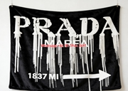 Prada Marfa White Drip Print Black Background Flannel Throw Blanket IMG_2744